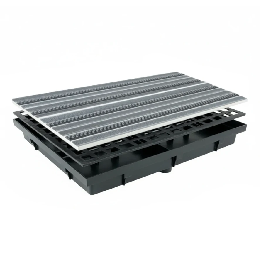 ZMM Maxpol Wycieraczka systemowa 60x40 z odpływem, kratka - stal/szczotka/guma 01834
