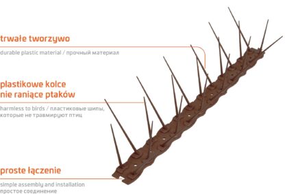 Kolce na ptaki gołębie 100cm x16cm Jasny Brąz modułowe nie raniące 040446 ZMM Maxpol