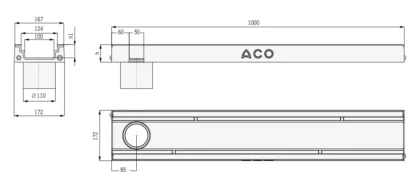 Korytko Niskie ACO Deckline P100 C250 z króćcem Ø110 H8 cm